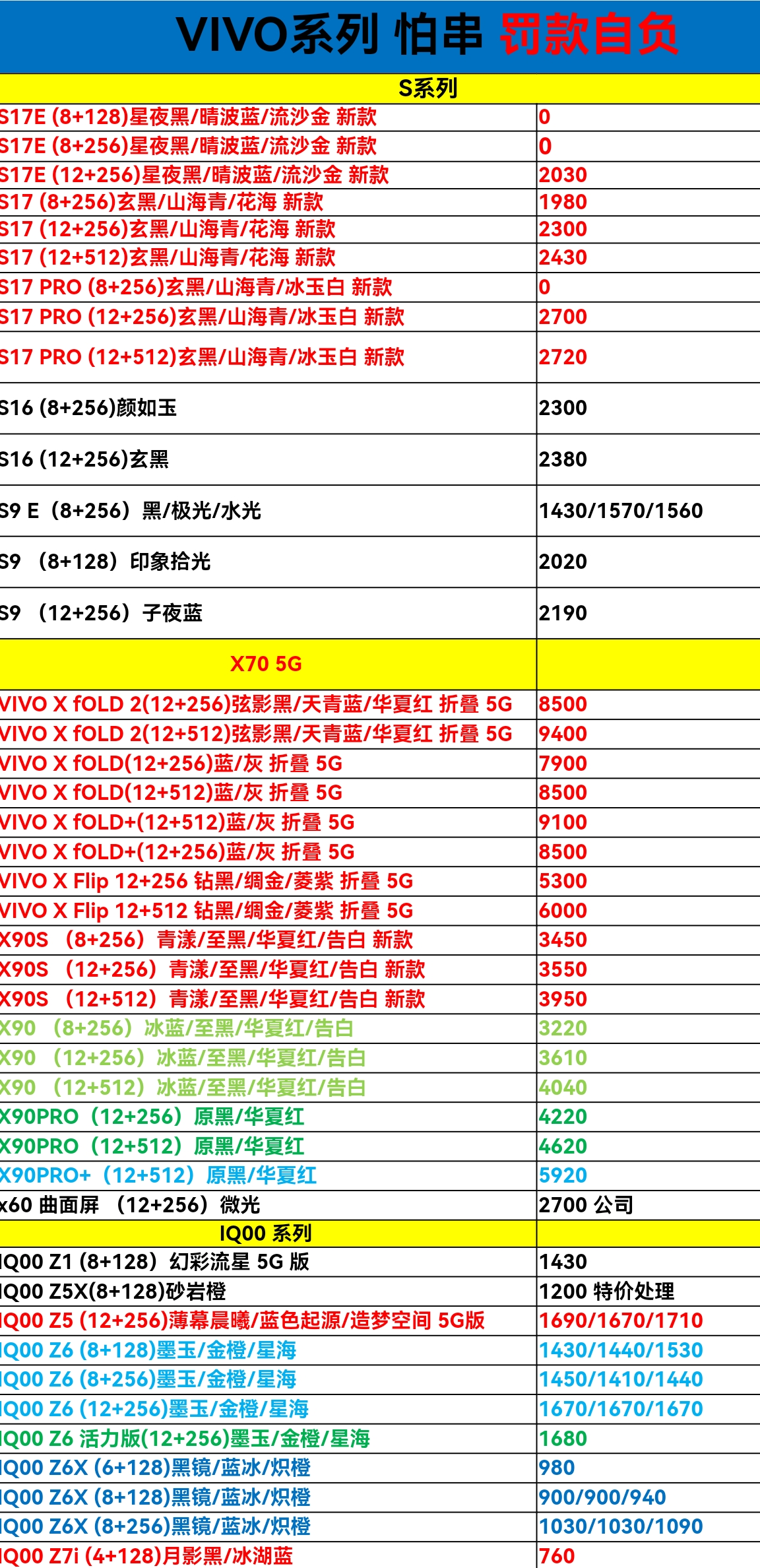 9月16日vivo手机进价