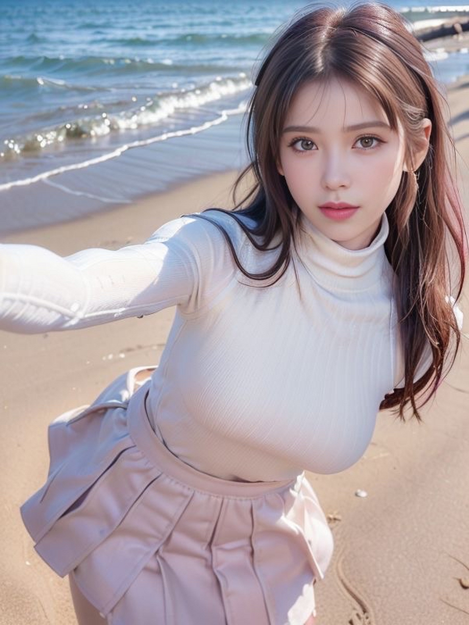 颜值小姐姐海边自拍,好看!