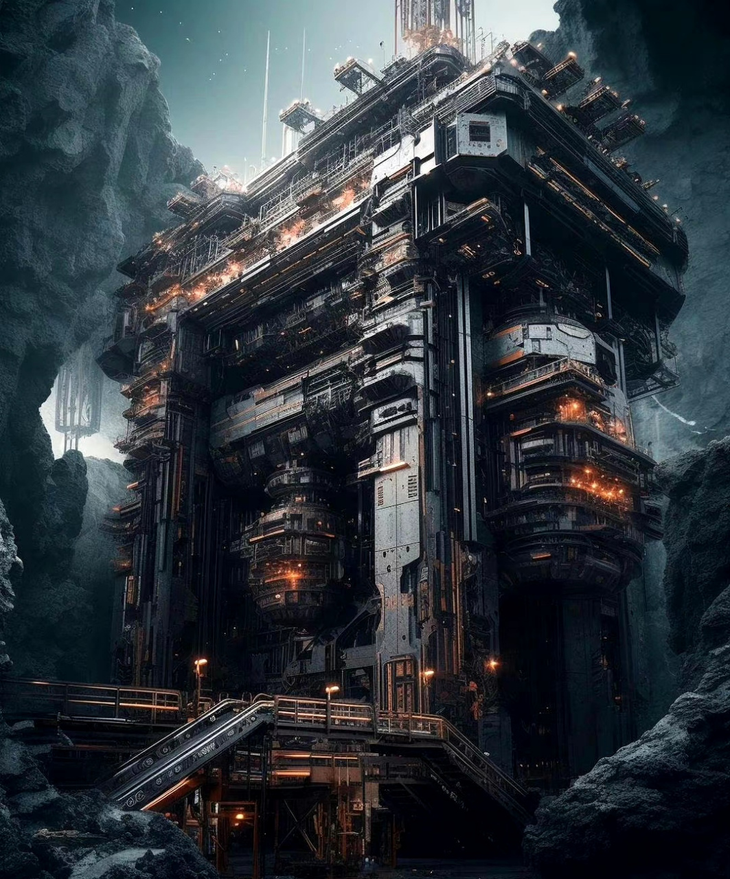 一组ai生成的重工业风格的钢铁堡垒,by mj.#动漫# #插画# #二次元