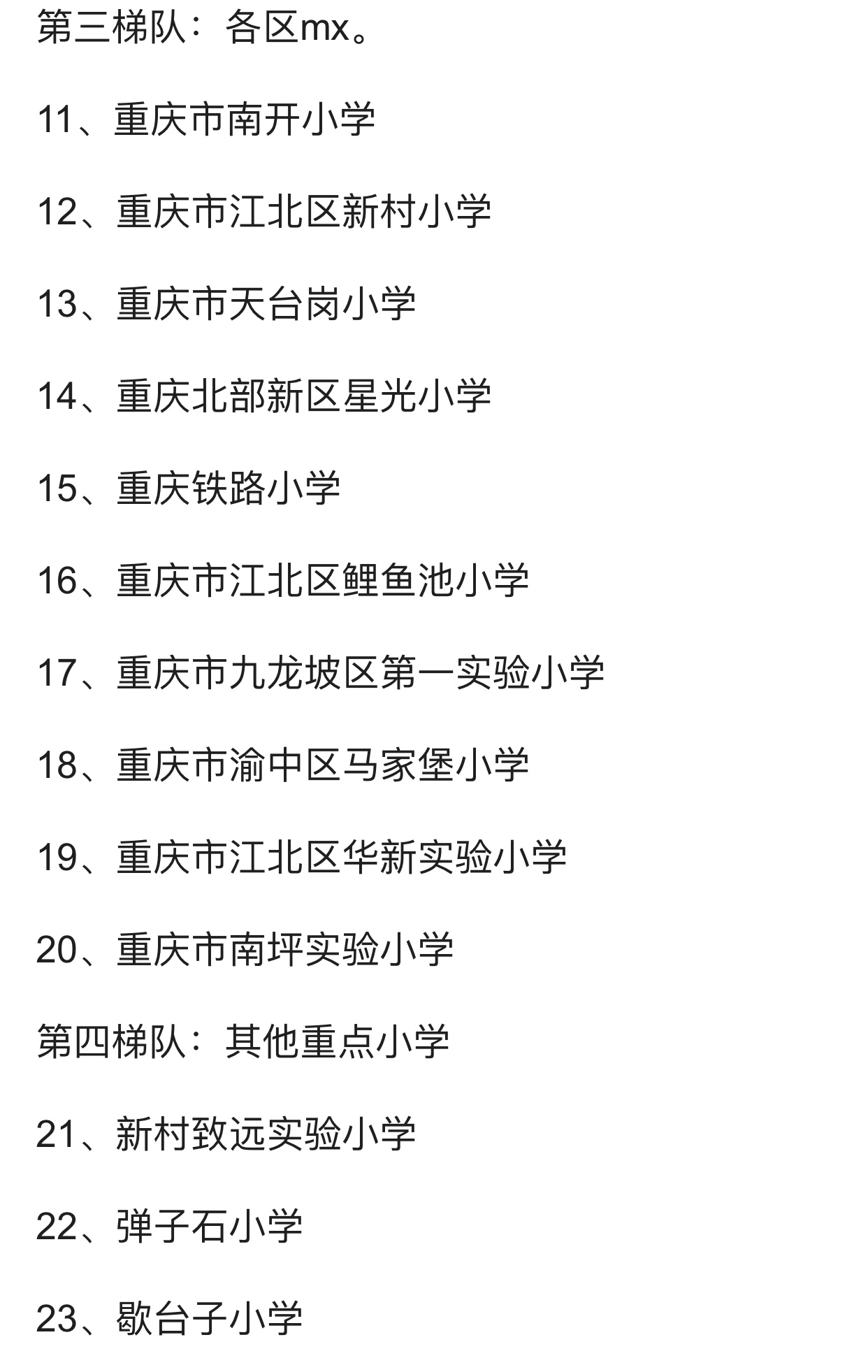 重庆各区小学排名