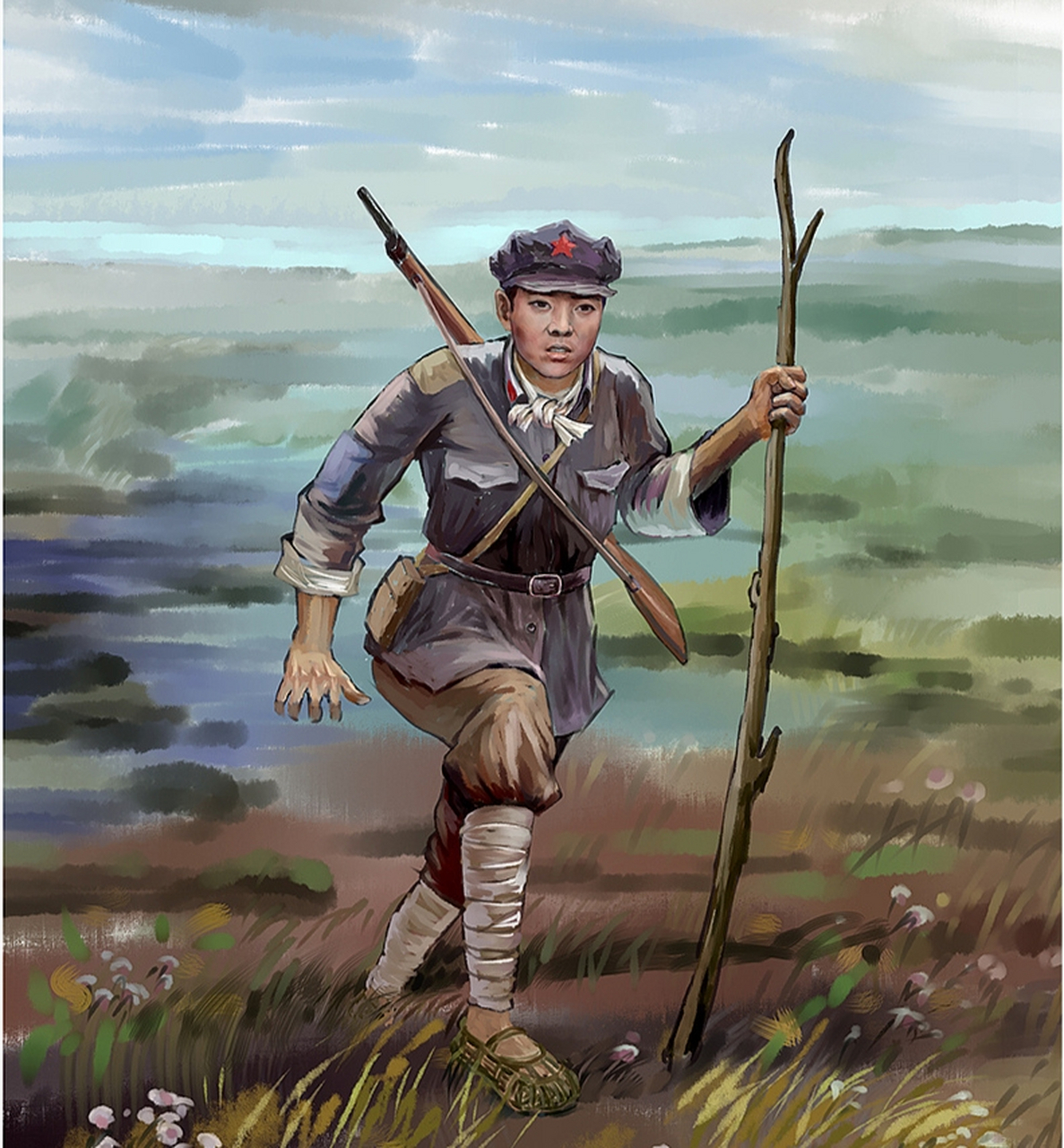 1935年,一13岁的红军小战士在过草地时因为解手离开了队伍.