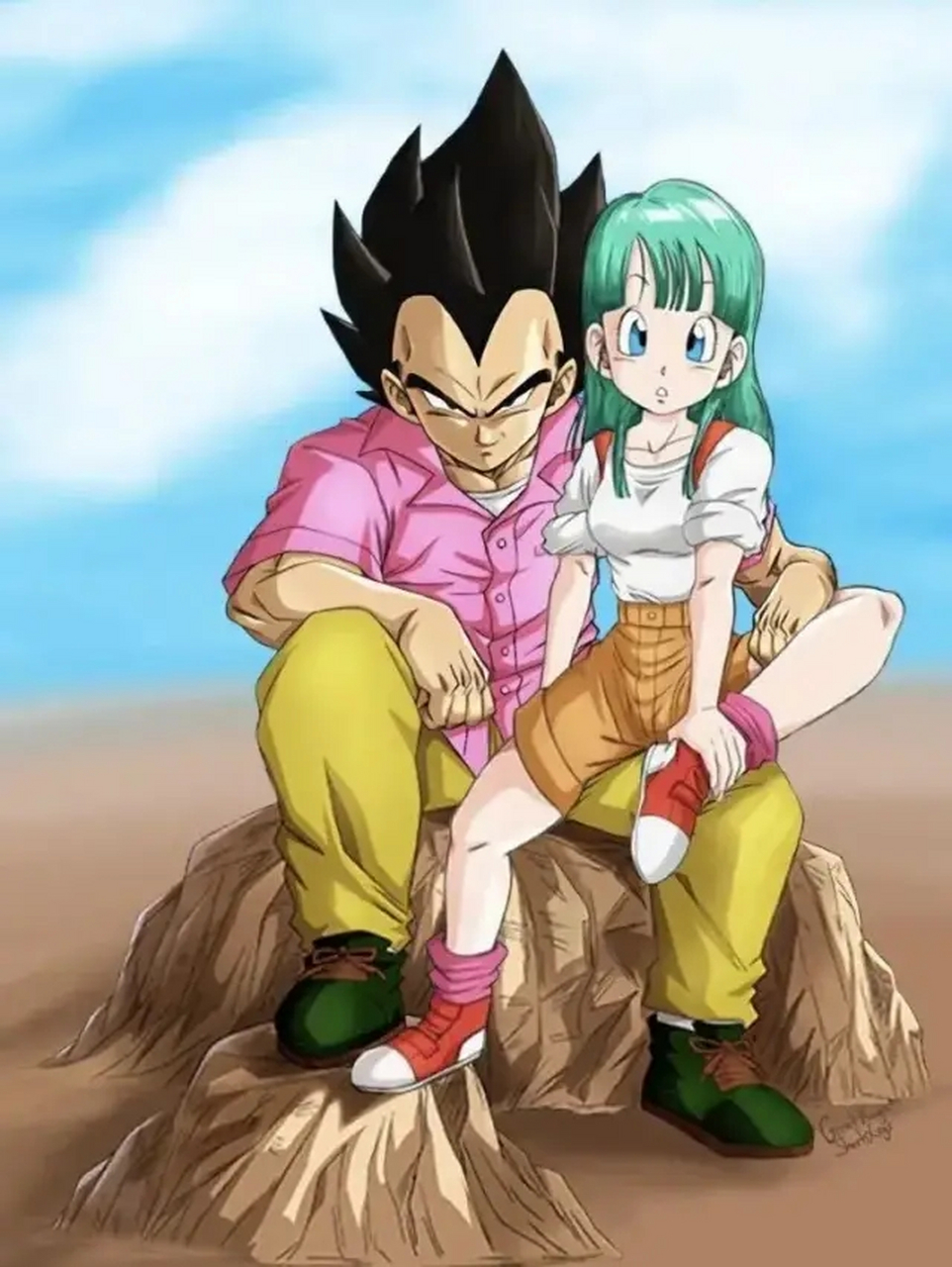 贝吉塔和布尔玛的秀恩爱壁纸,这样的贝吉塔实在是很有味道