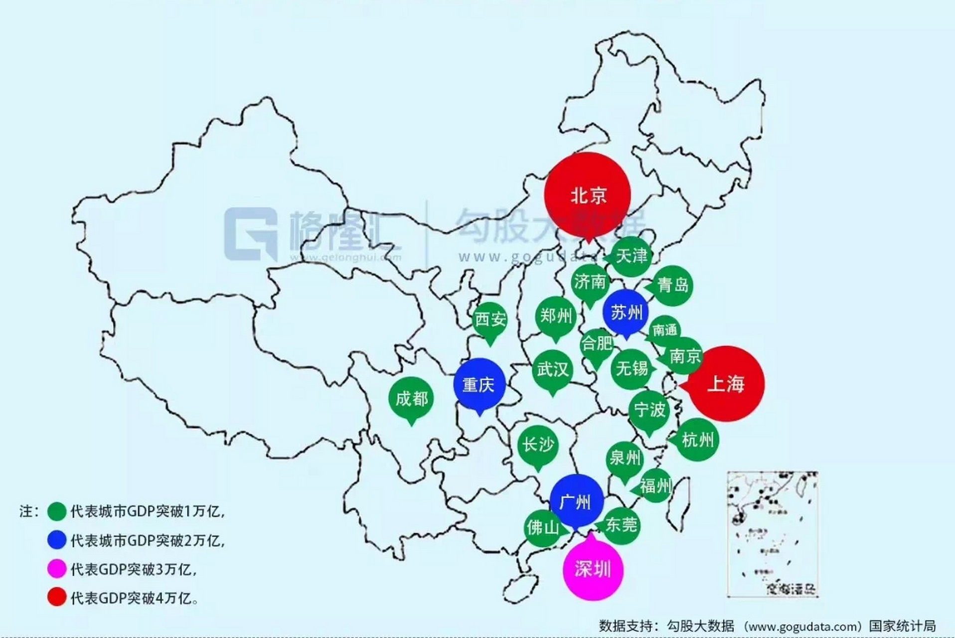 2022年中国大陆gdp超万亿人民币城市分布图  这24座万亿级城市多分布