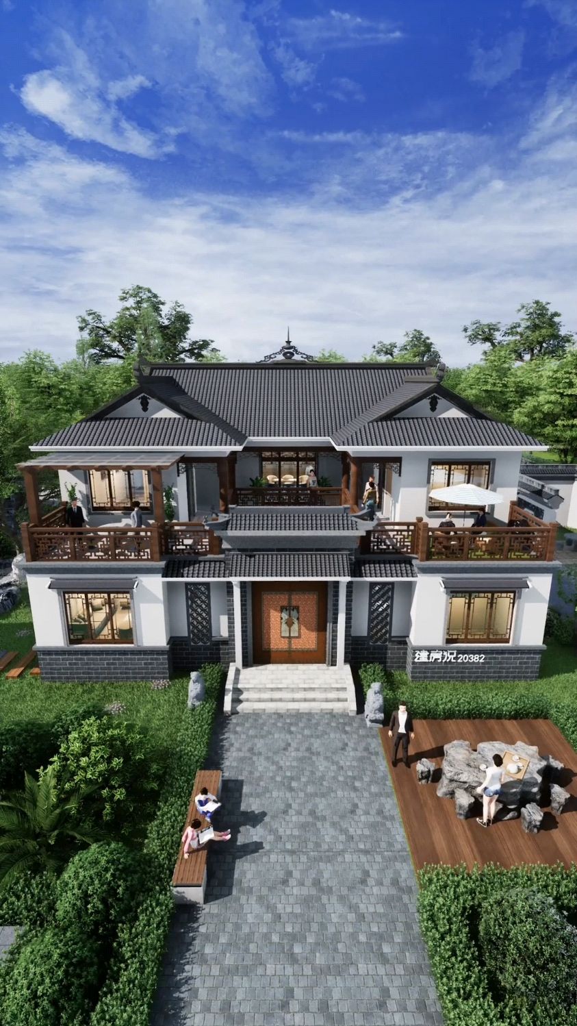 16x12米二层中式合院农村自建房别墅设计建房施工图纸齐全可购