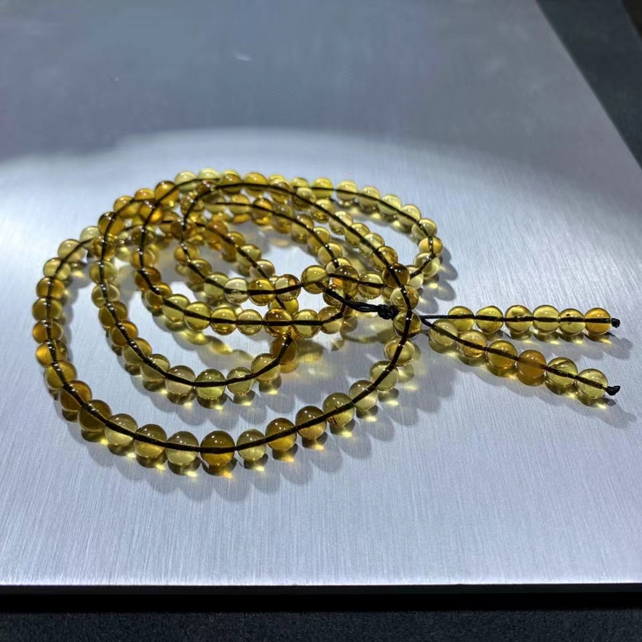 墨西哥天然蓝珀108佛珠手链,高蓝度,净度高,非常稀有.#108佛珠手串