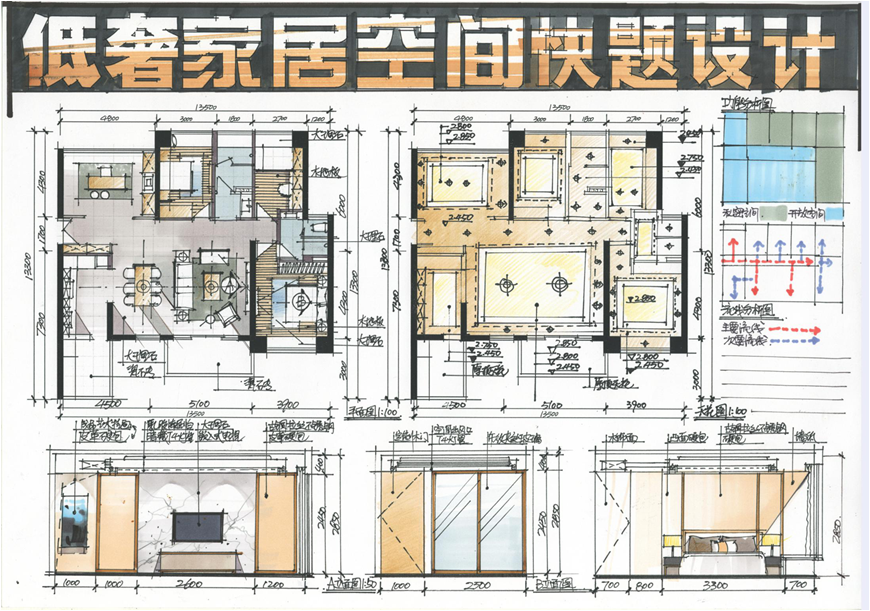 家居空間單身公寓案例手繪設計之效果圖色調氛圍營造