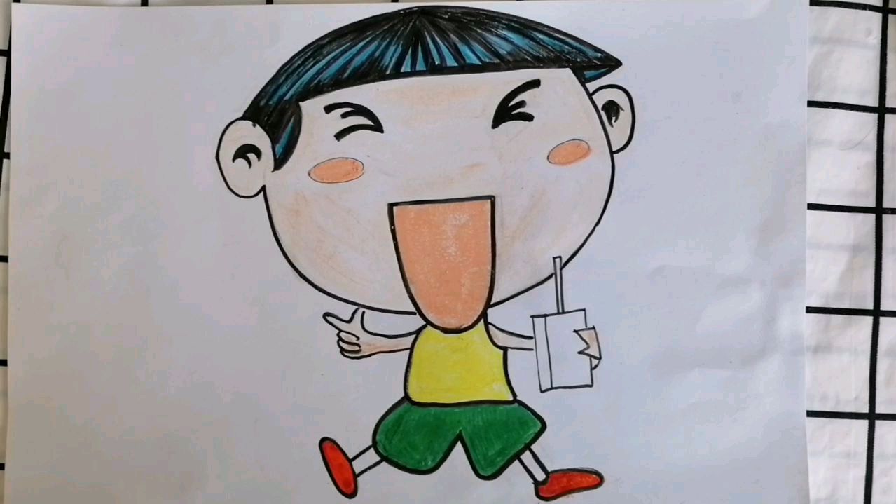 画个卡通喝牛奶的调皮小男孩陪伴孩子一起成长