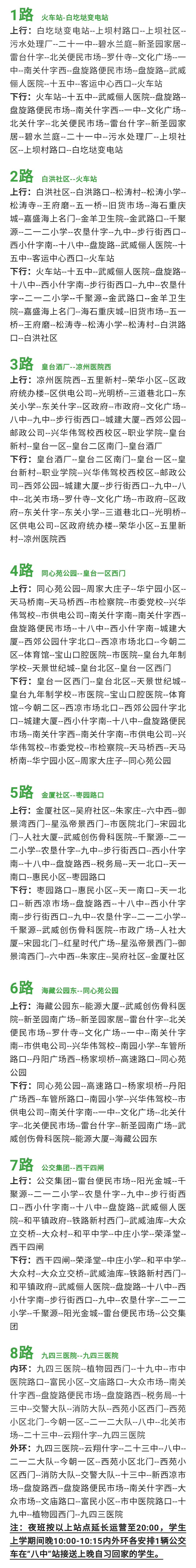 武威公交最新线路及站点信息!