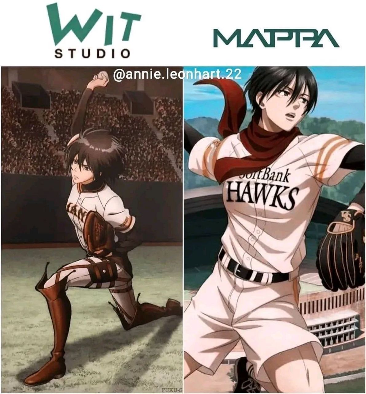 两个扔棒球的三笠对比 左边是霸权社画的,右边的是mappa画的,很明显