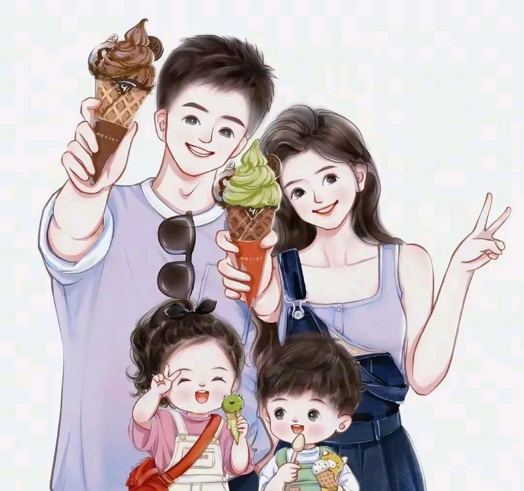 一家三口人,四口人,全家福头像,太可爱了