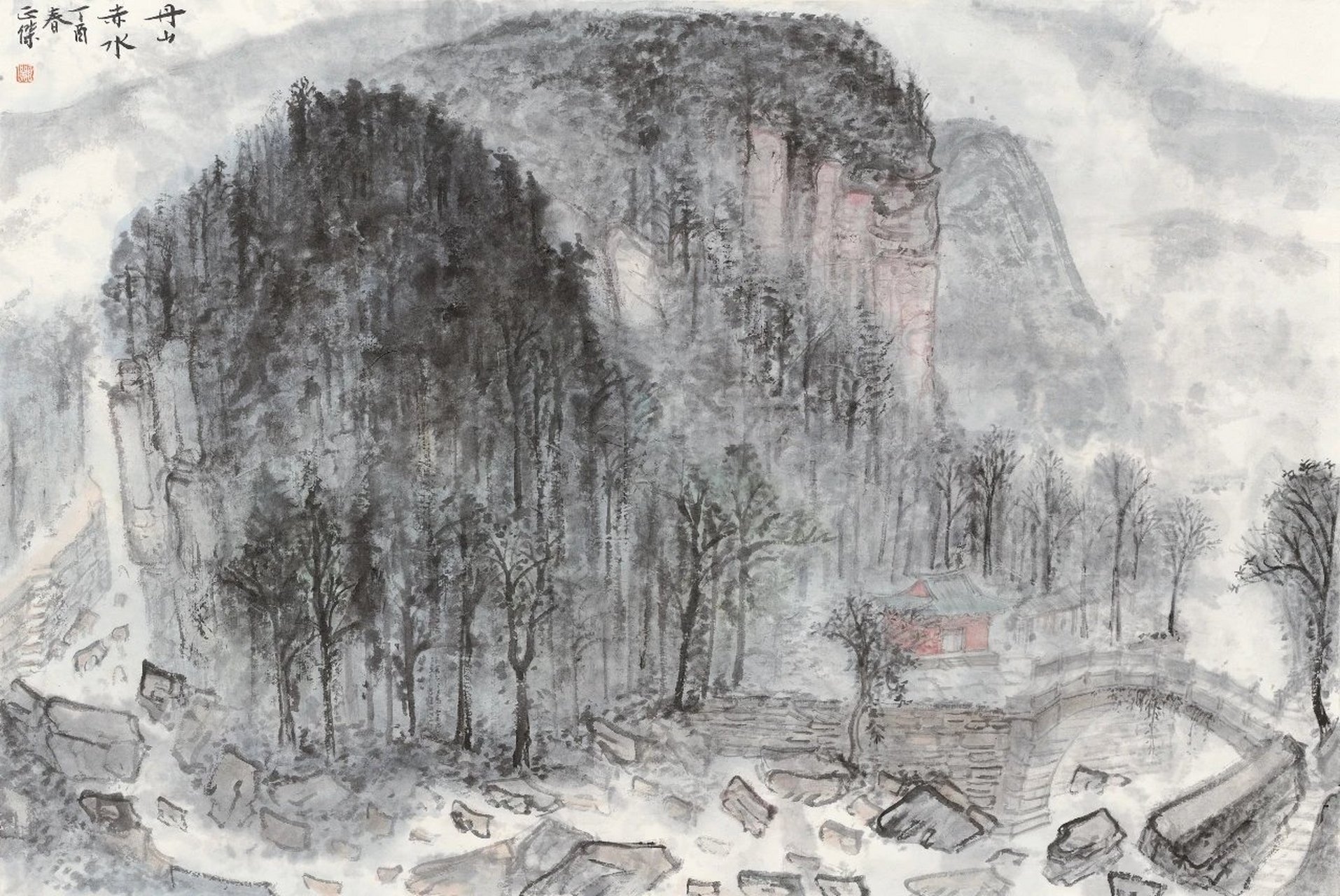 #山水画# #中国画# #国画# 刘正杰的山水画秉持了新浙派山水的气韵,虚