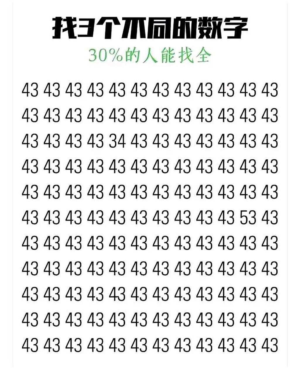 考眼力:找3个不同的字,普通人能找到2个,聪明的人能找到第三个,你能