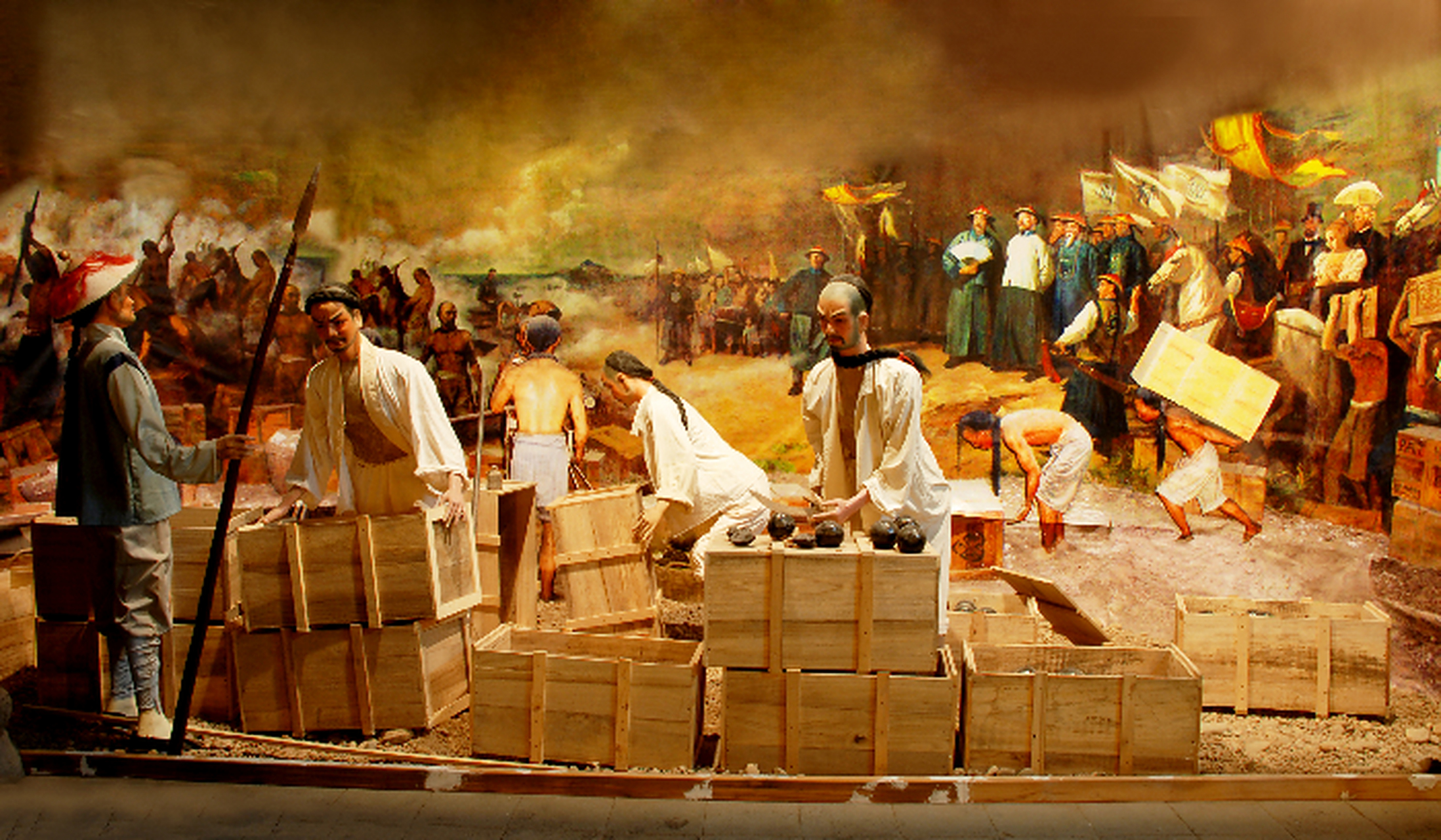 1839年6月3日, 林则徐搜 带领官兵虎门销烟,为抵制毒品做出坚定表率