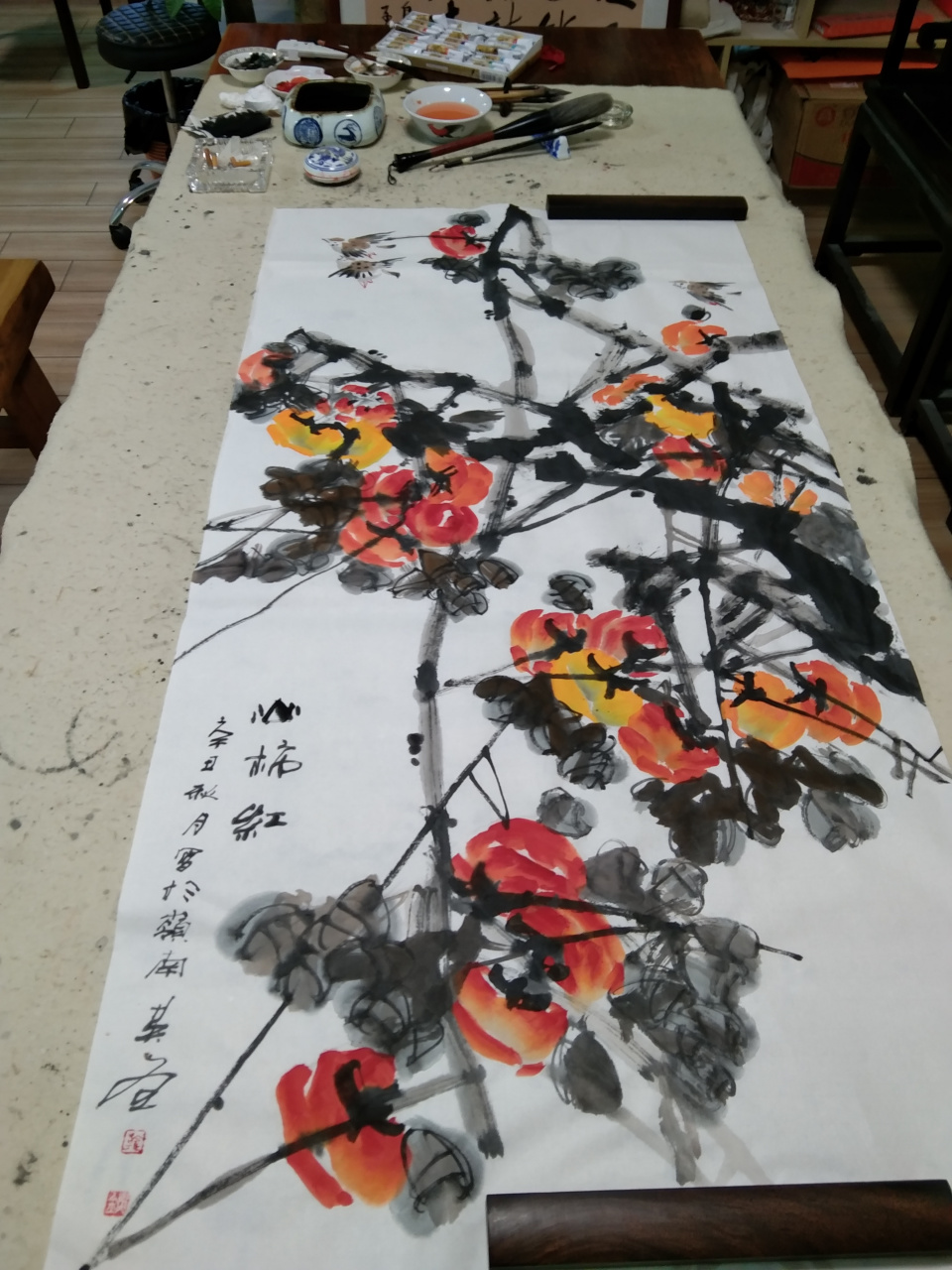 画家韩英金老师国画作品《山柿红》