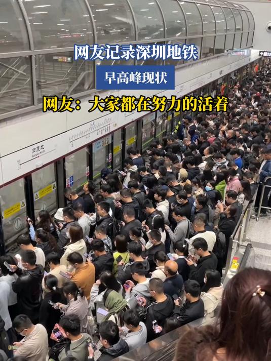 网友记录深圳地铁,早高峰现状,网友:大家都在努力的活着