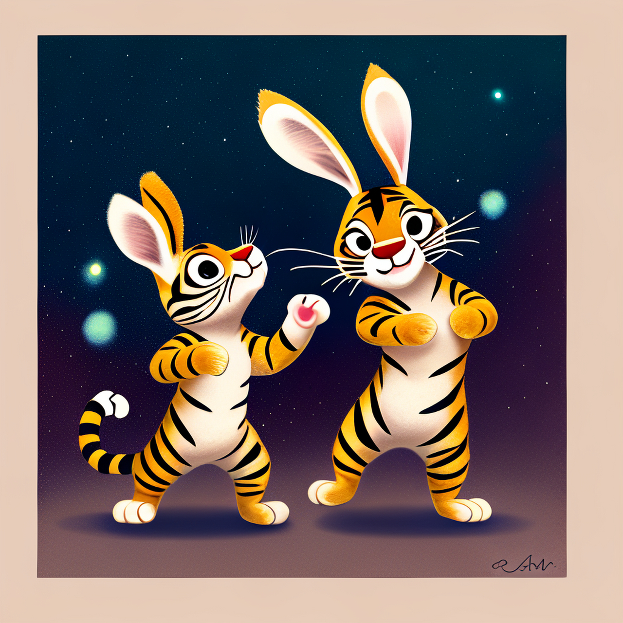 老虎兔子情侣卡通头像图片