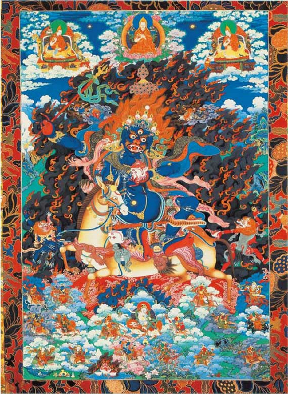 吉祥天母像布本设色唐卡 清代 西藏  吉祥天母,藏语叫班丹拉母,是藏传