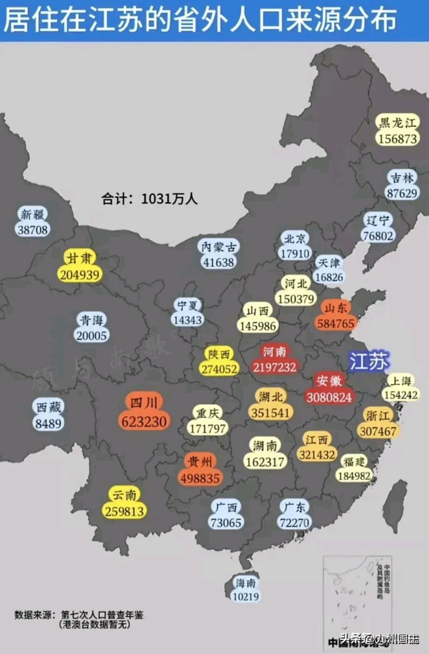 难怪南京被戏称为徽京,这是江苏外来人口地域分布一览图,江苏一共有