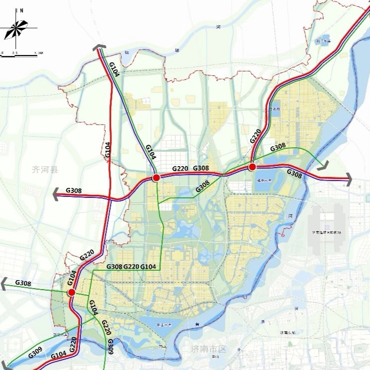 济南新旧动能转换先行区国道104,220,308,309路线调整