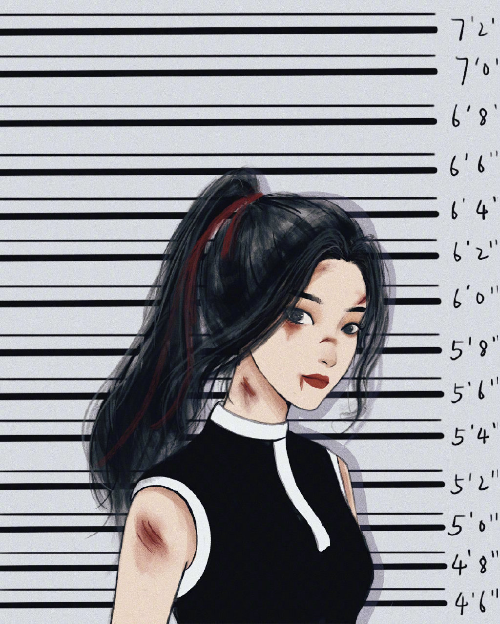 叛逆风插画,公主也有放飞自我的时候,伤痕妆是亮点