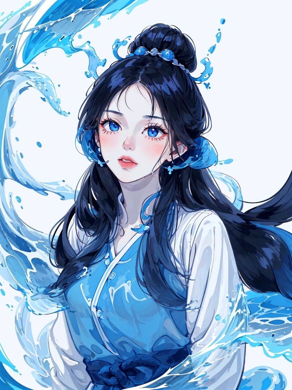 清新蓝色,新中式国风美少女造型90