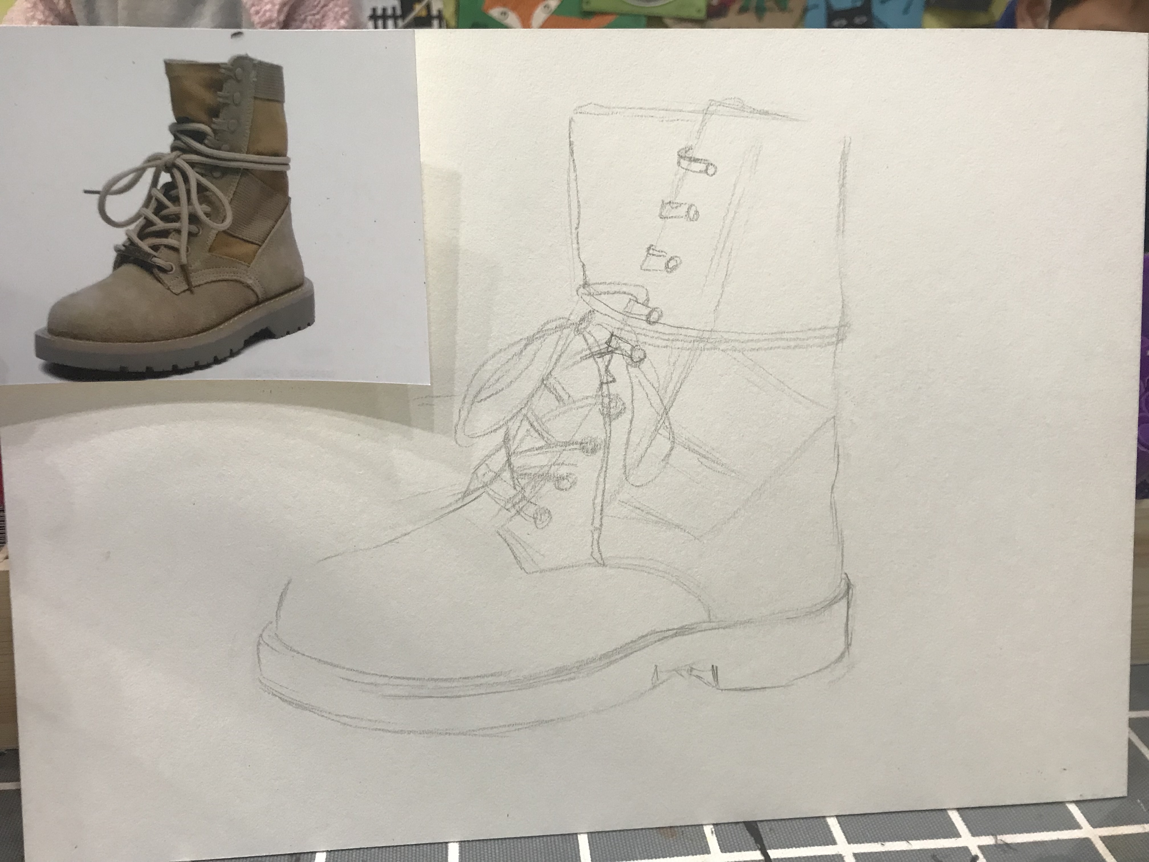 线描绘画示范步骤,马丁靴的画法,线描入门必画教程