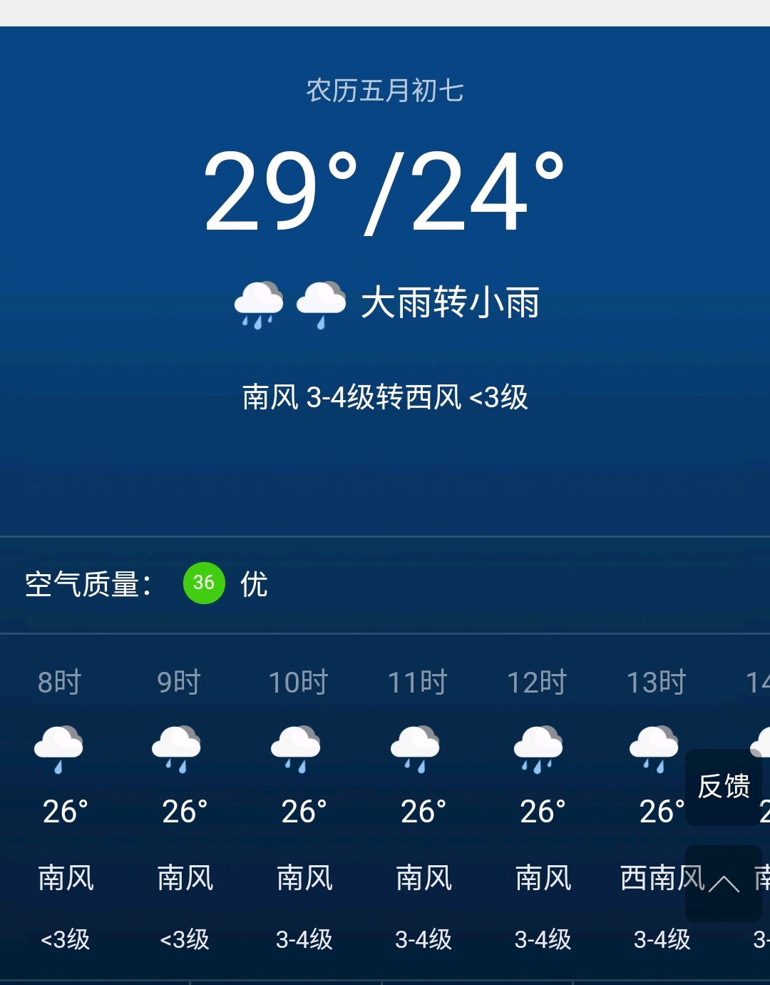 上海市:6月27日天氣預報,今日大雨轉小雨