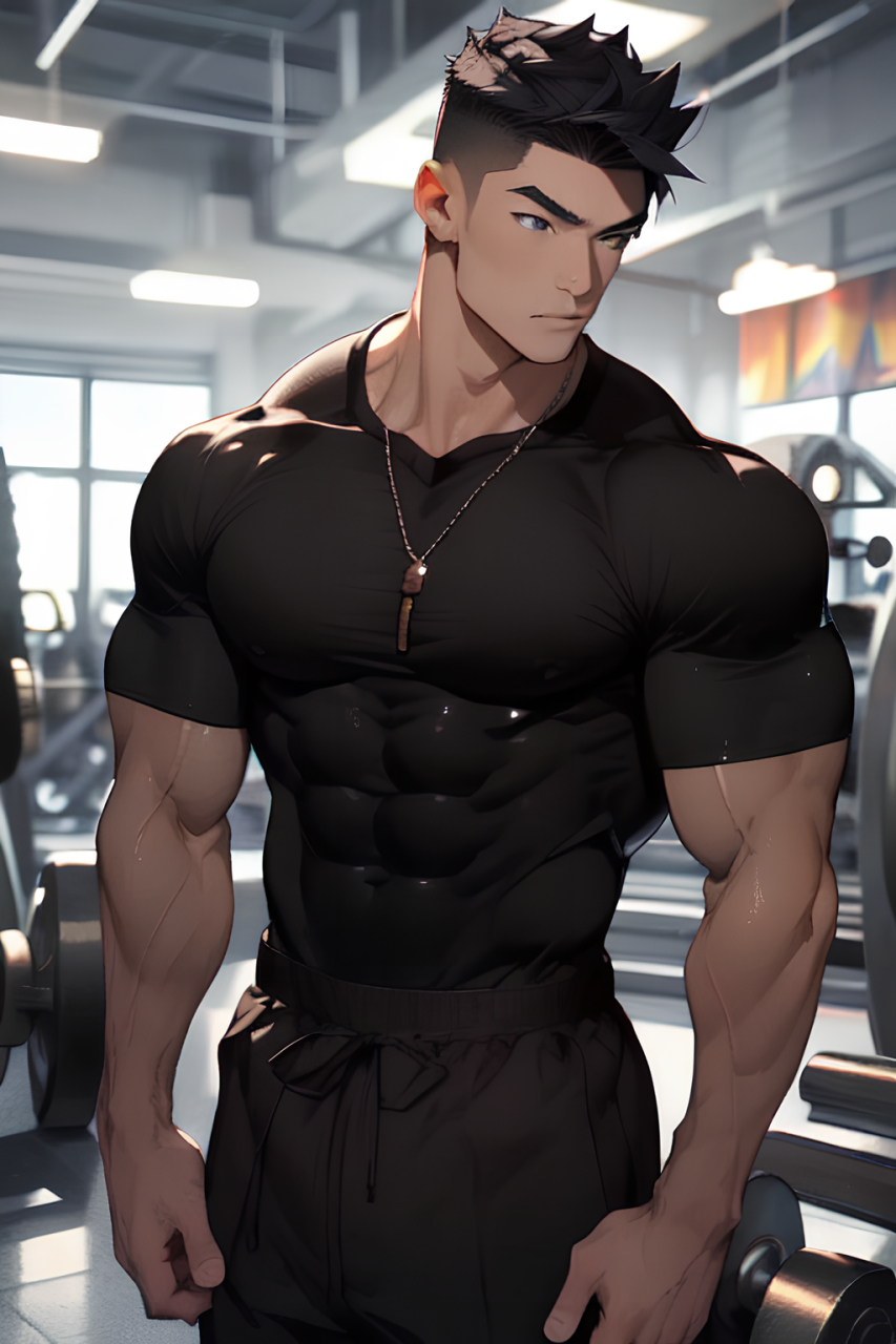 黑色upx肌肉男子#ai绘画# #动漫头像和壁纸# #肌肉型男