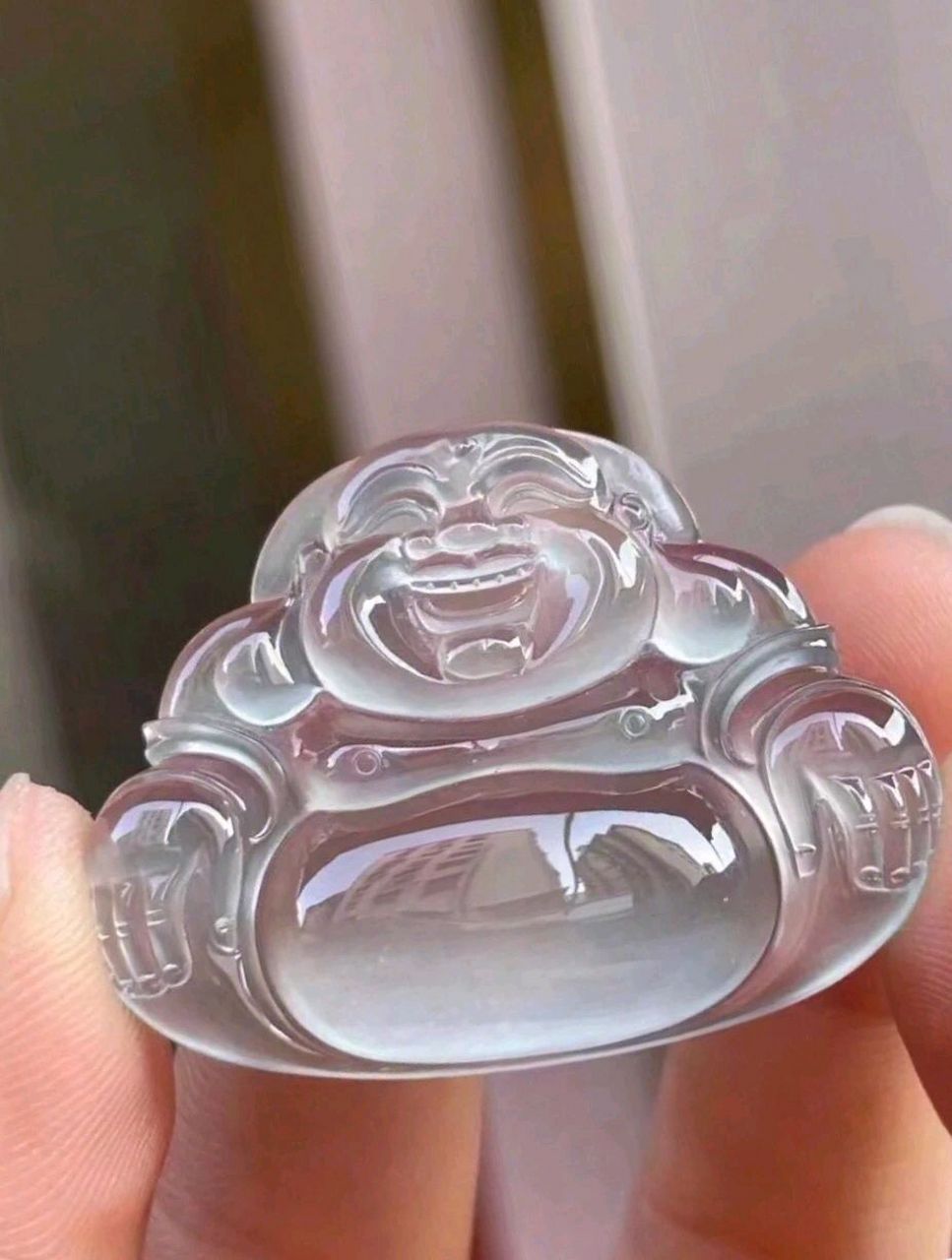 翡翠# 高冰玻璃种佛公吊坠,玻璃种无色透明,晶莹通透,胶质感十足