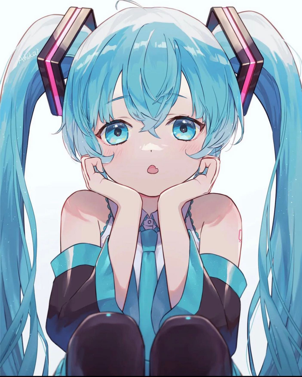 画师:trashy_anime_,呆萌初音公主[亲吻]#二次元美图# #我爱二次元