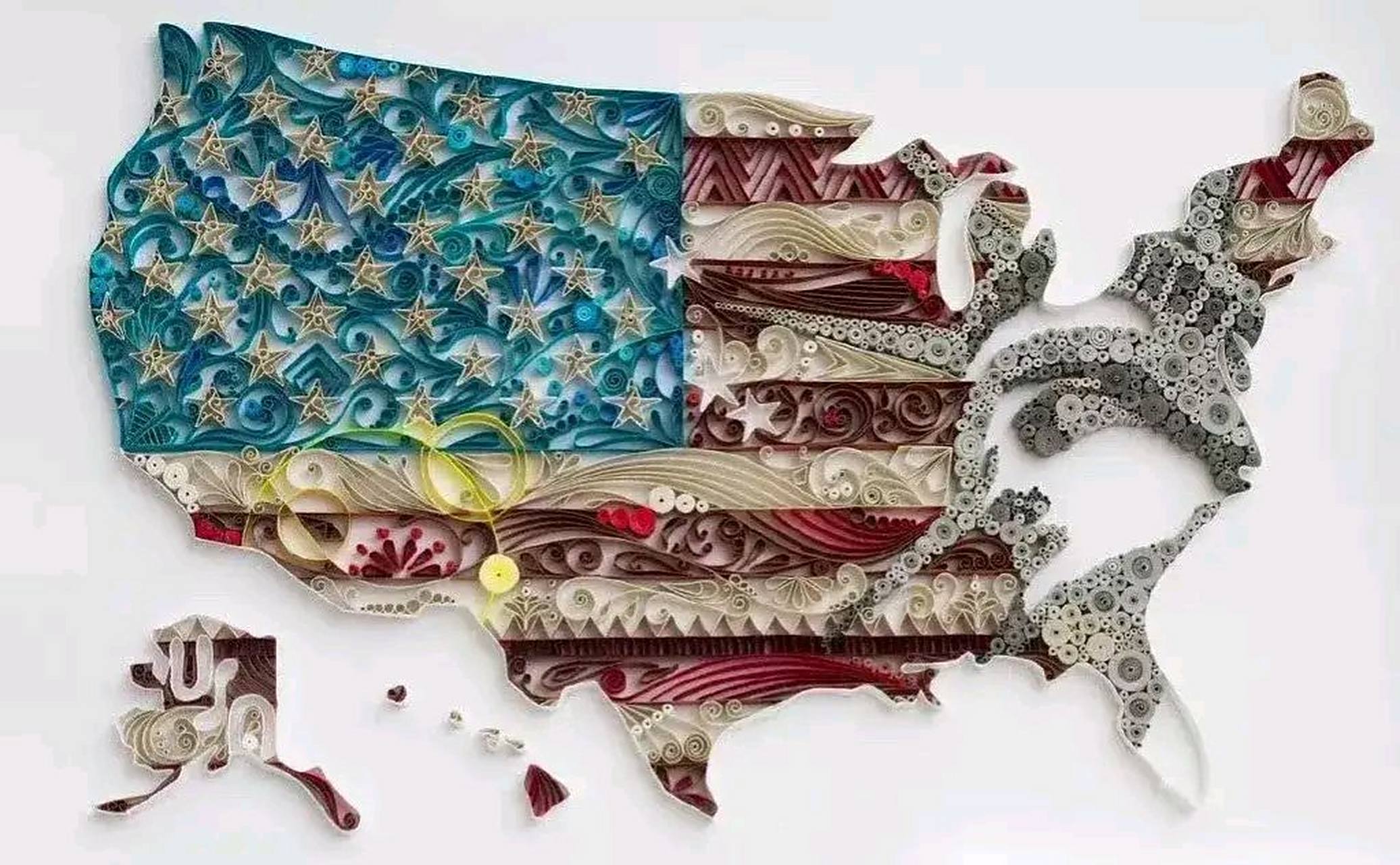 融入国旗与国家标志性景点的衍纸地图艺术:[云喝酒]能认出几个国家?