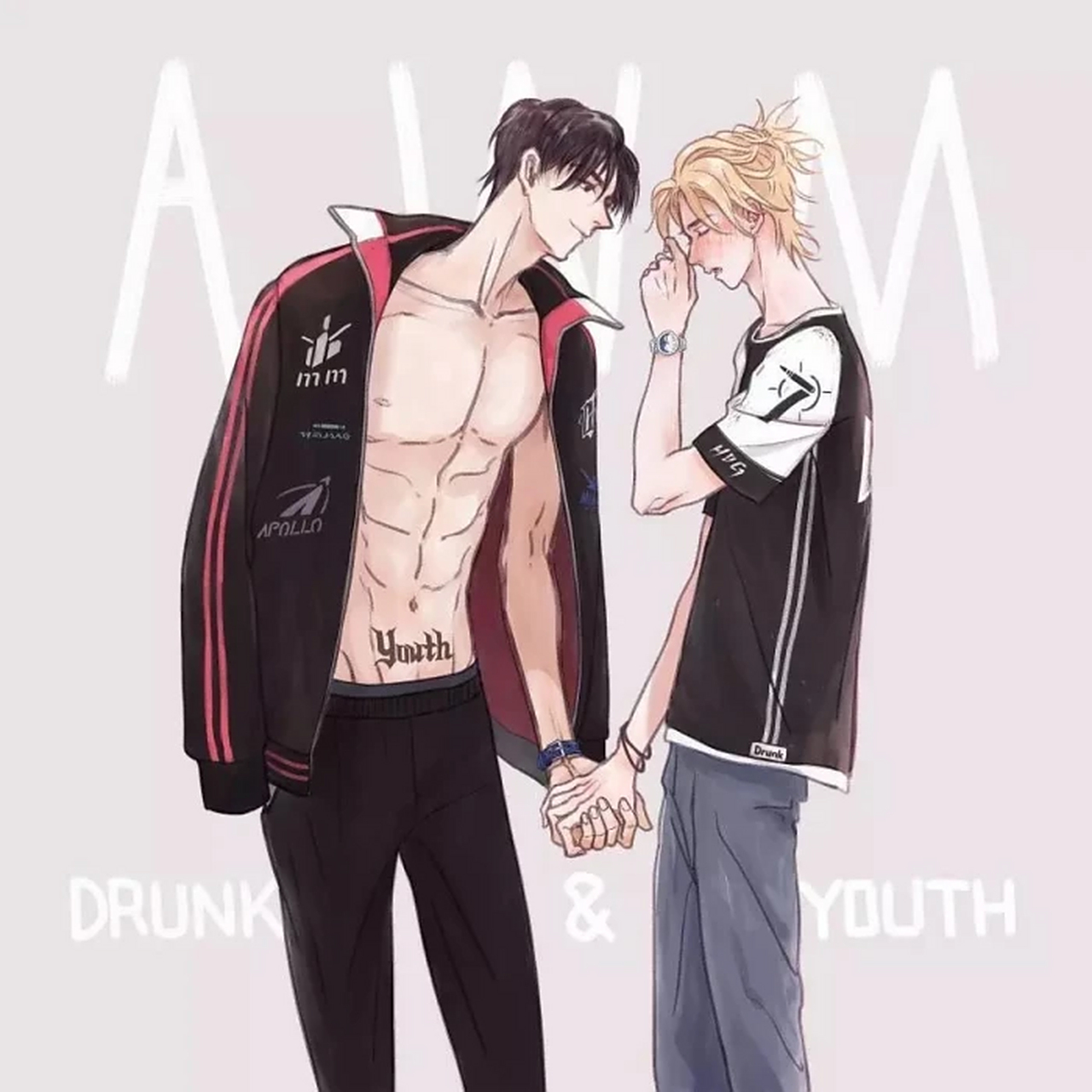 于炀后肩上,赫然刻着两处未愈合的字母纹身.