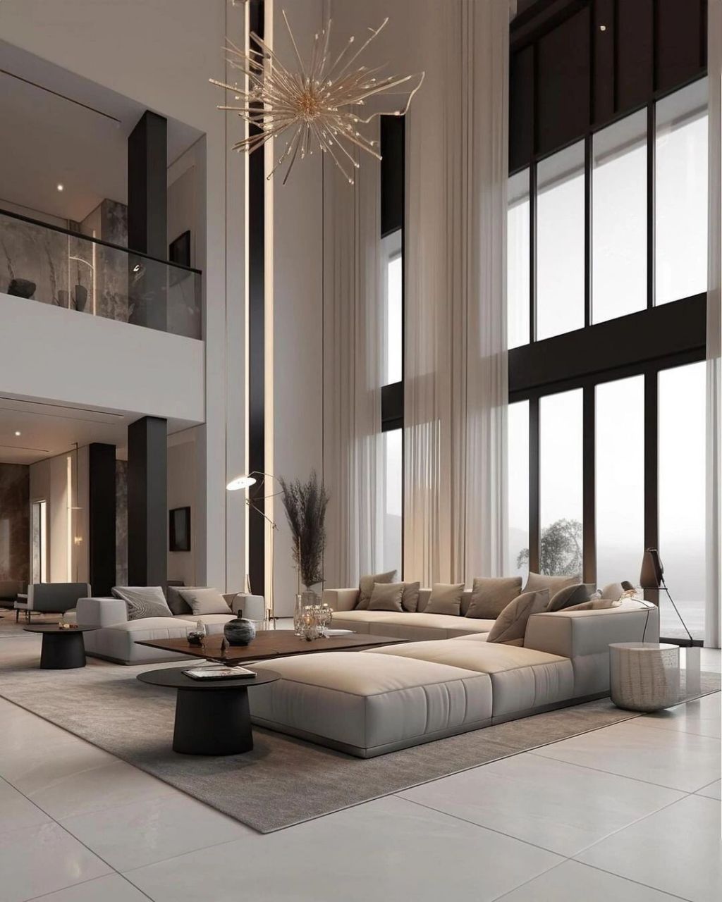 挑空客厅 现代轻奢,请问在哪领这样的别墅  挑空客厅简直就是别墅的