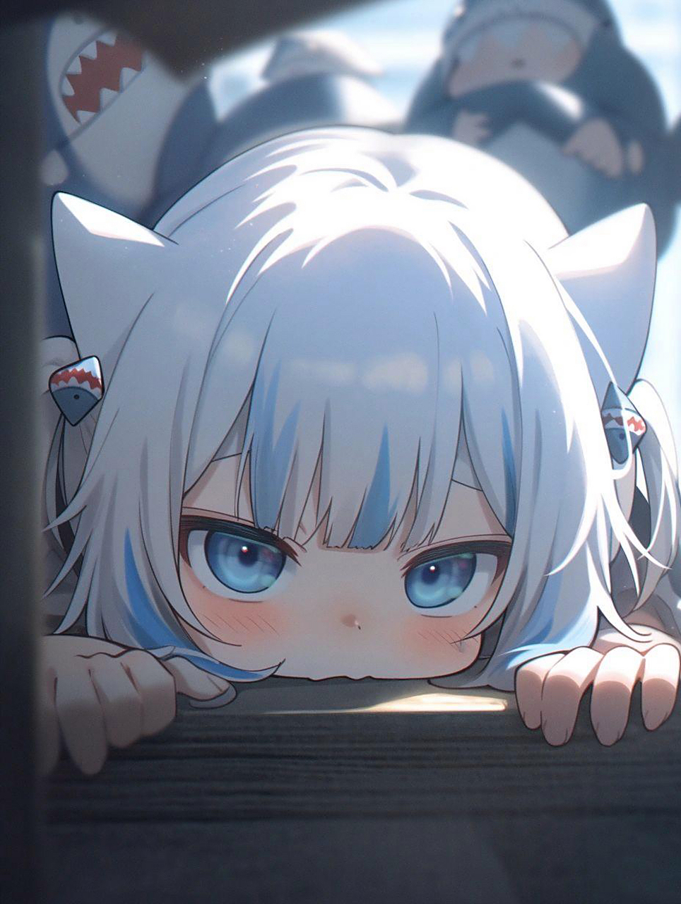 超级可爱的鲨鱼娘,趴在地上啃板板?[太开心] #二次元