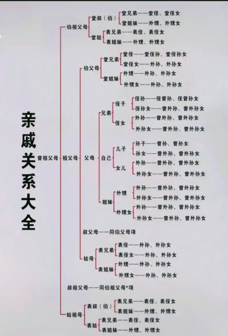 一张思维导图带大家看懂所有亲属关系,现在很多年轻人已经搞不清楚了