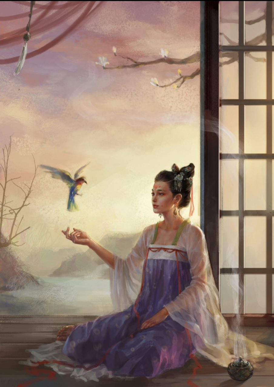 "绿翘神色慌张,鱼玄机看出异常,不经意地一撇,她看到了绿翘身体上的指