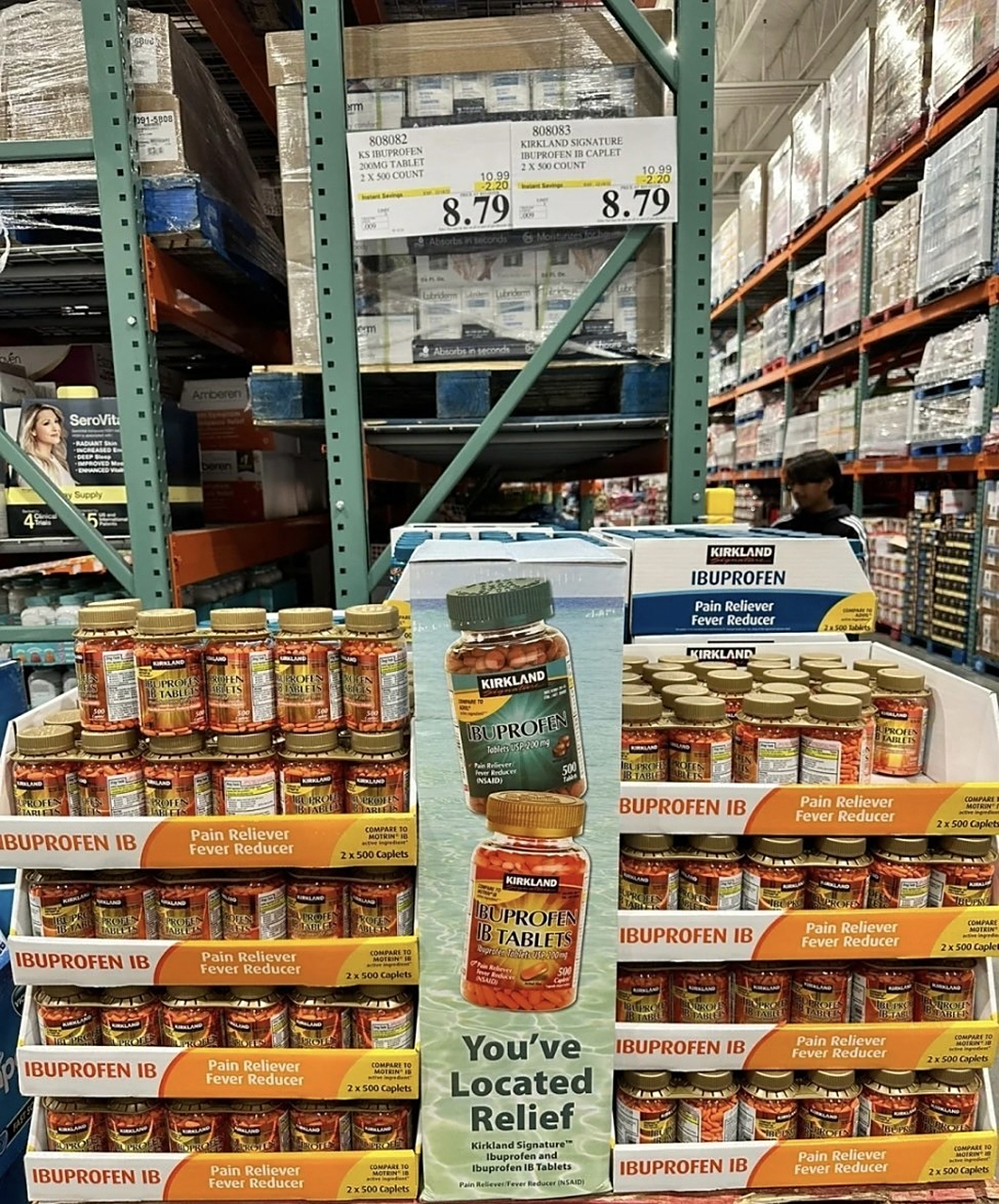 美国costco超市出售的布洛芬,一罐子1000片,卖8.79美元.