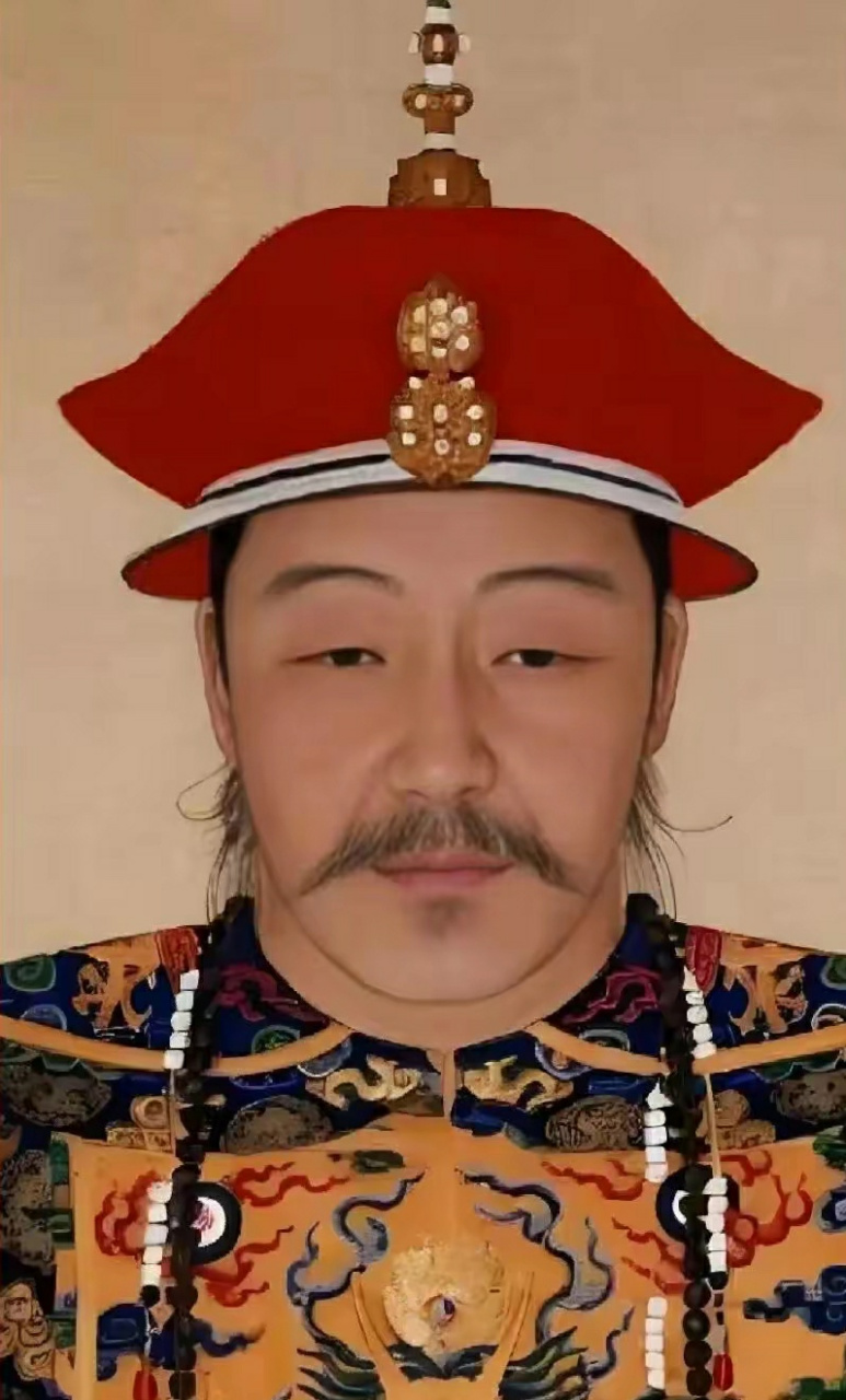 ai复原的努尔哈赤真人照,眉眼细长,还是典型的内三角眼,看着不错,胡子