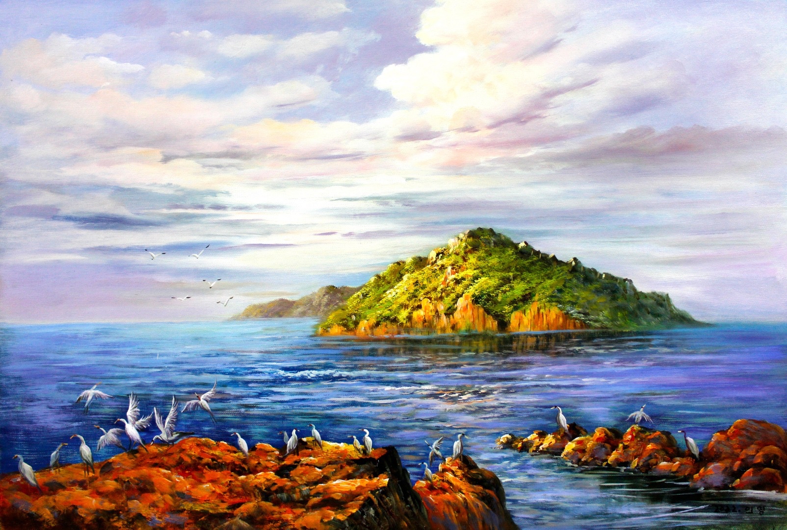 朝鲜油画 90×60 作者仁英老师朝鲜一级艺术家作品