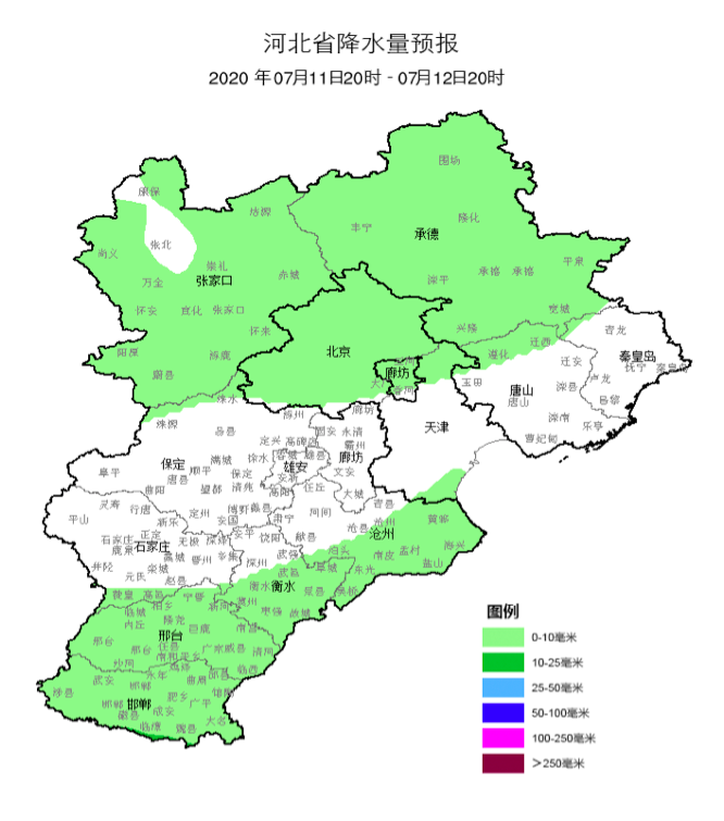 「天气预报」河北省7月10日至12日未来三天气象预报