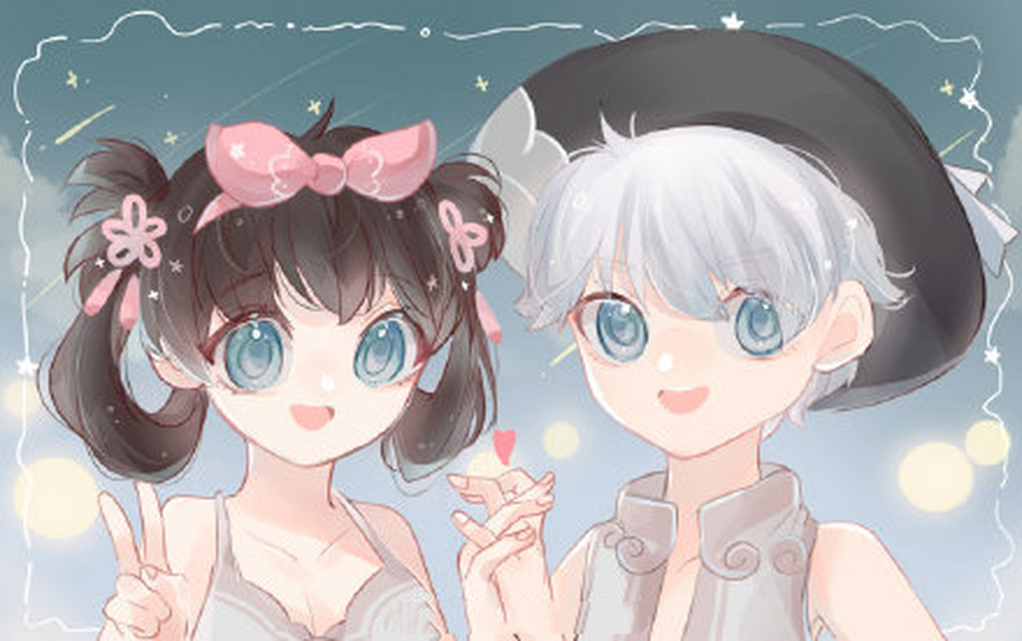 梦幻西游#青花瓷锦衣小情侣拍合照撒狗粮啦~[酸]