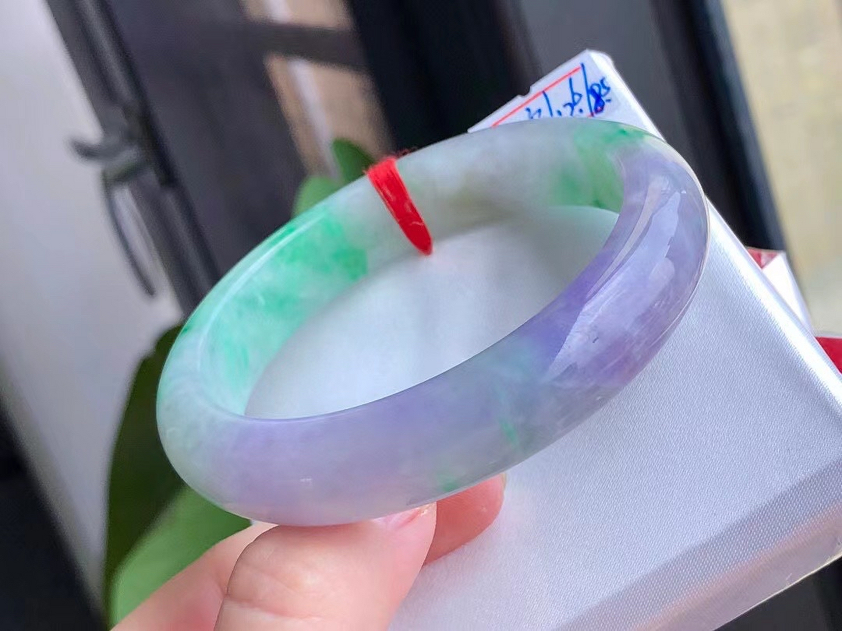 5】9797 天然翡翠春带彩手镯 肉质细腻温润,柔美大方 尺寸:12.