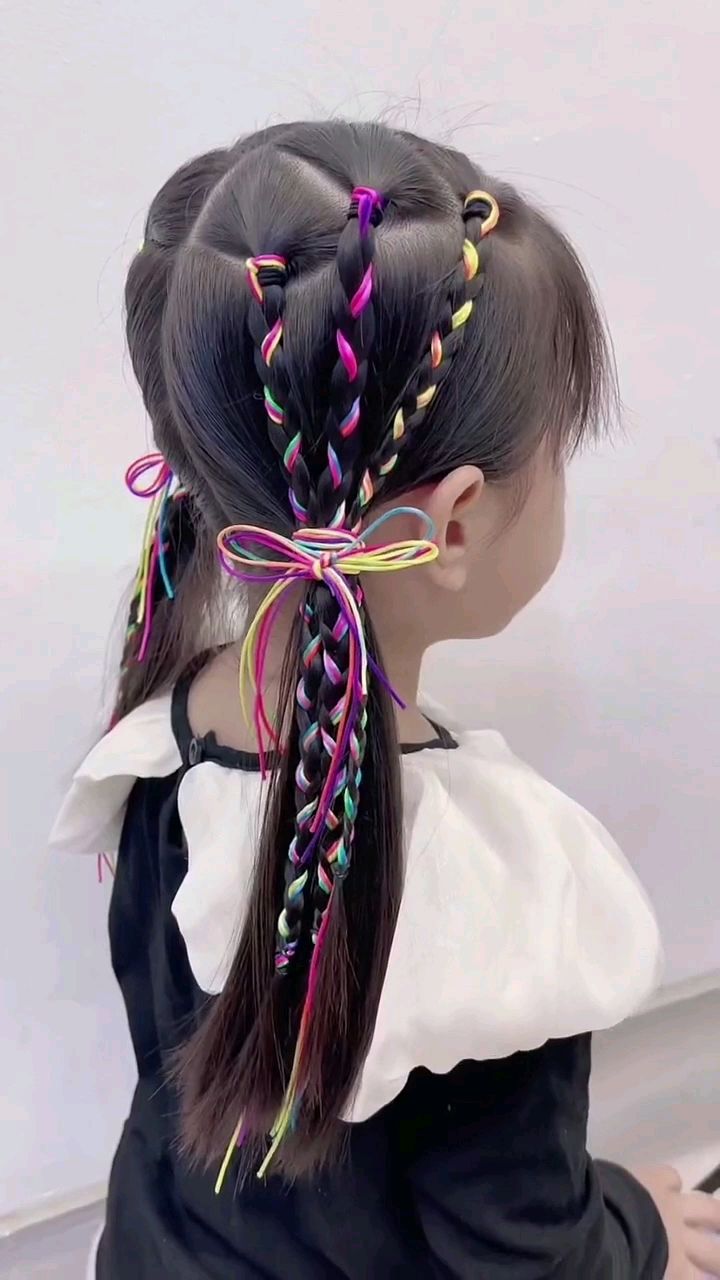 儿童编发甜美彩带双马尾编发