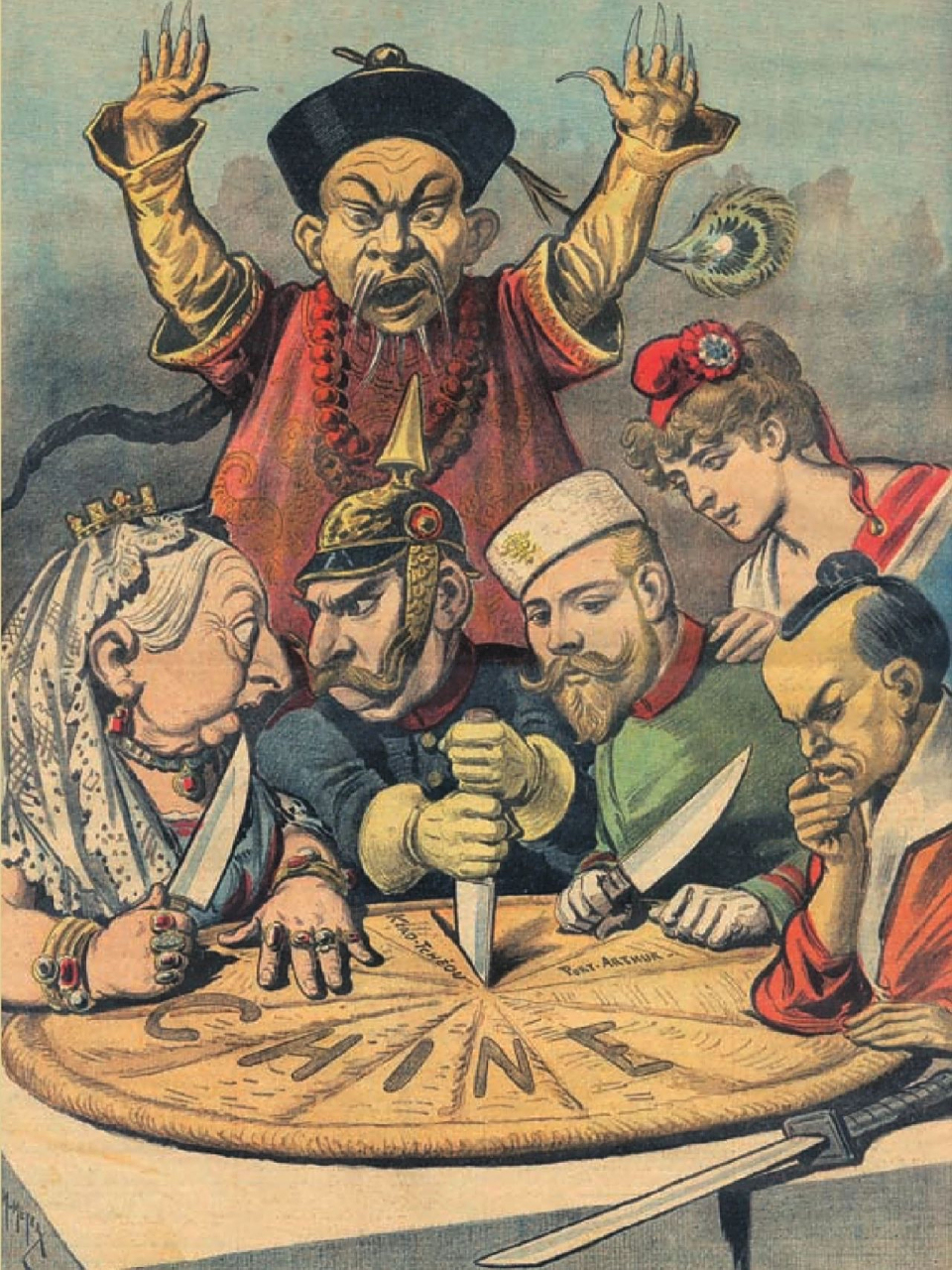 落后就要挨打,这是上世纪初法国媒体刊发的报纸版画,画中英国,德国