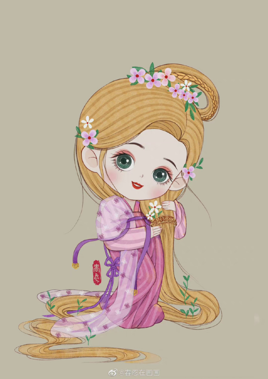 古风q版人物漫画,穿越到中国古代的迪士尼公主们,来自画师 春忍在