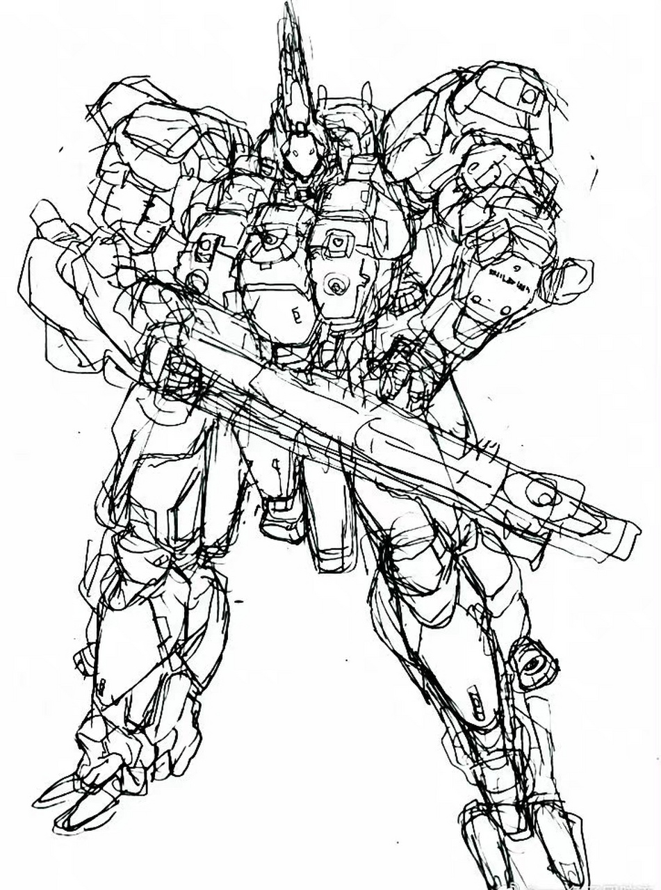 一组动漫机甲线稿插画,by:岡本浩.#动漫# #插画# #动漫机甲