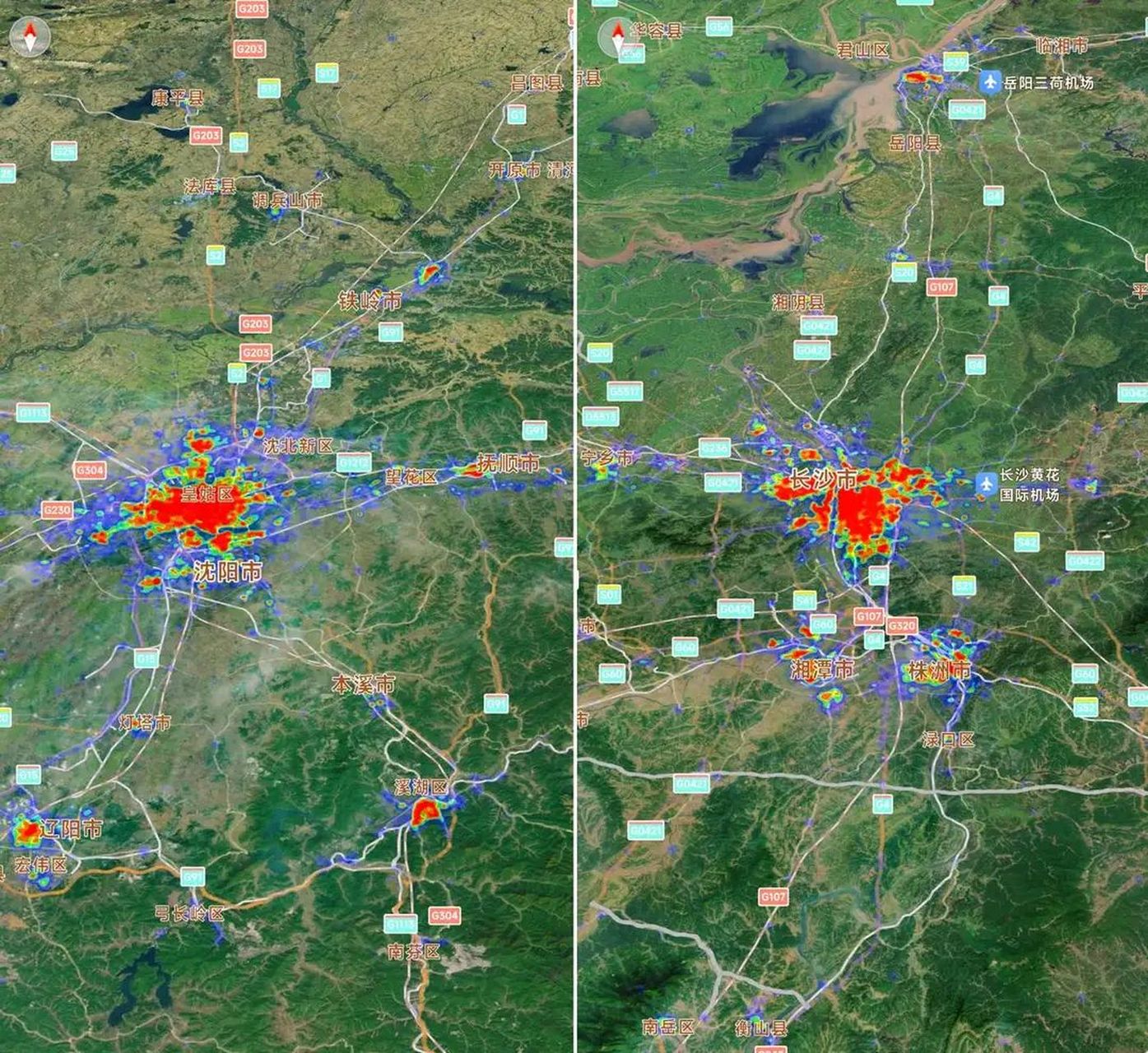 沈阳和长沙市区有效面积对比