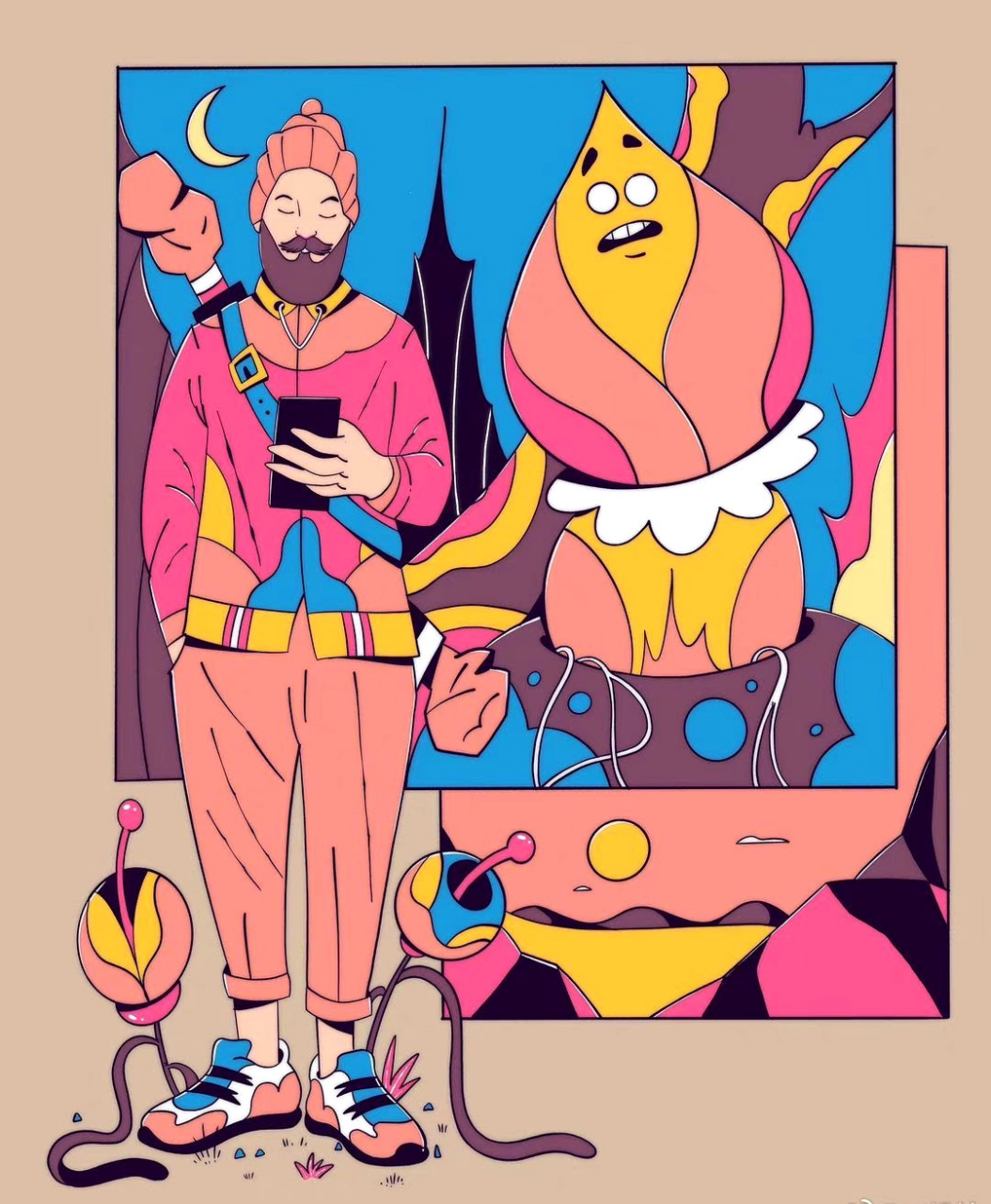 分享一组人物设计绘画作品,用绚丽的色彩构成了人物及其背景, 创意