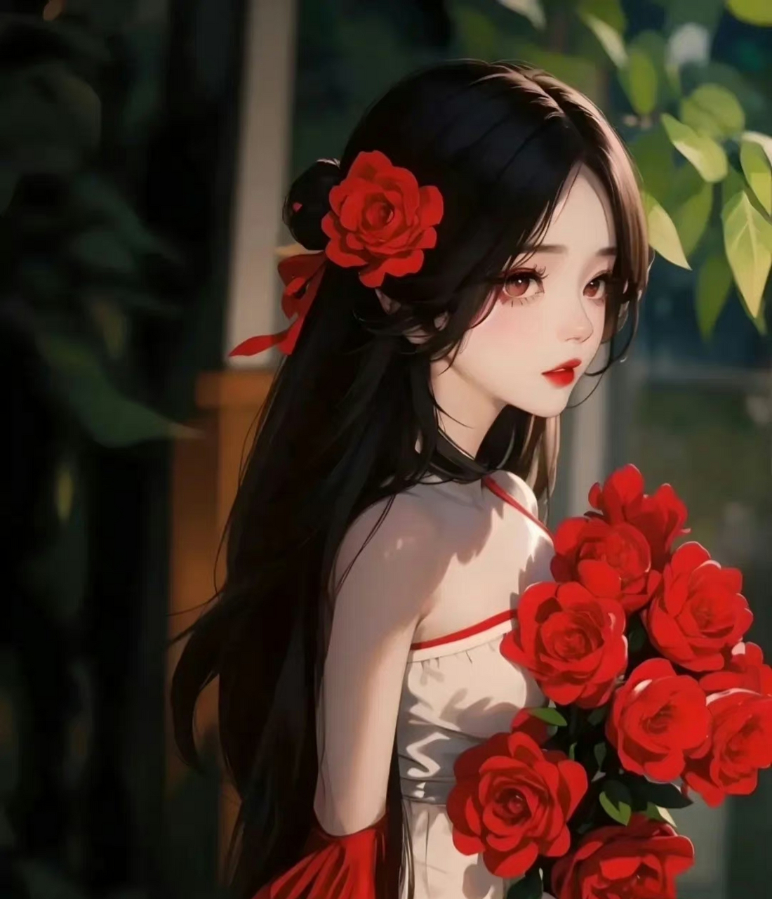 超美玫瑰花女生高清头像  红衣女孩08 67