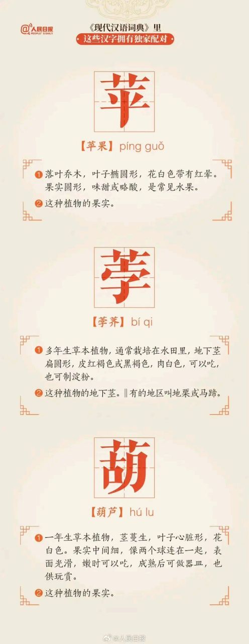 汉字# "苹果"的"苹"还能组什么词?近日,网友提出灵魂一问.